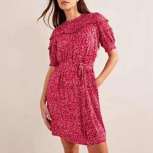 Boden Pink & Red Yoke Detail Belted Jersey Mini Dress Women’s Sz 12 Regular NWT